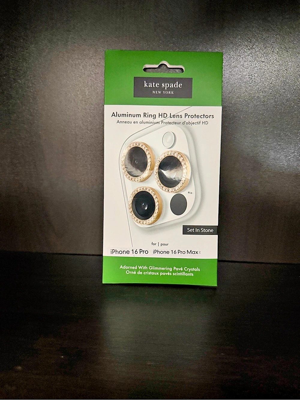 Kate Spade Aluminum Ring HD Lens Protectors Black & Gold iPhone 16 Pro Camera